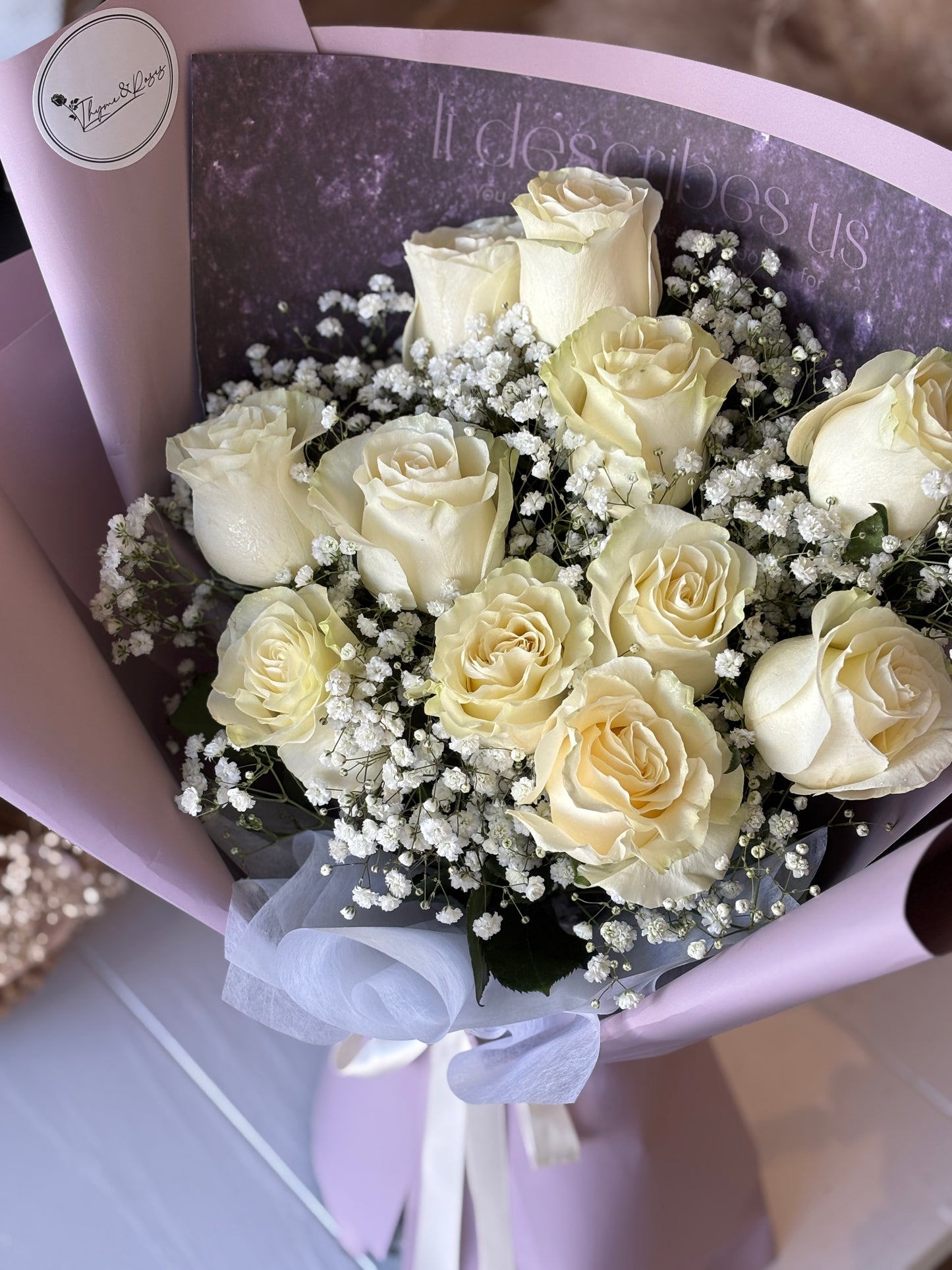 White Roses and Baby's Breath Bouquet