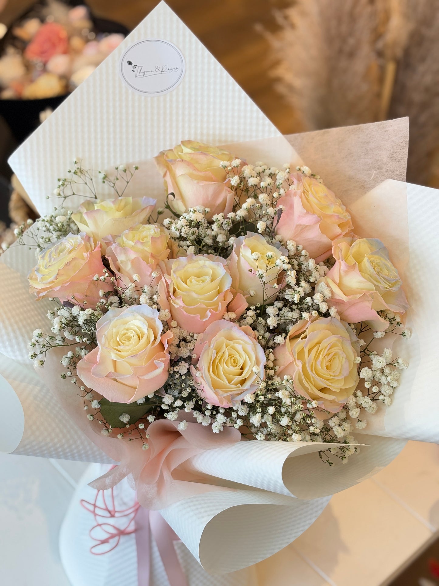 Butterfly Aurora  Rose & Baby Breath Bouquet