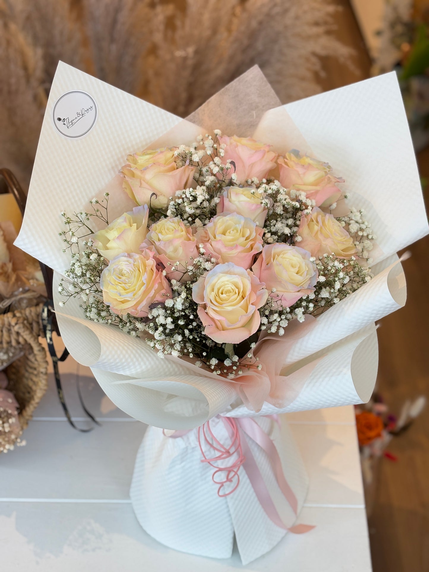 Butterfly Aurora  Rose & Baby Breath Bouquet