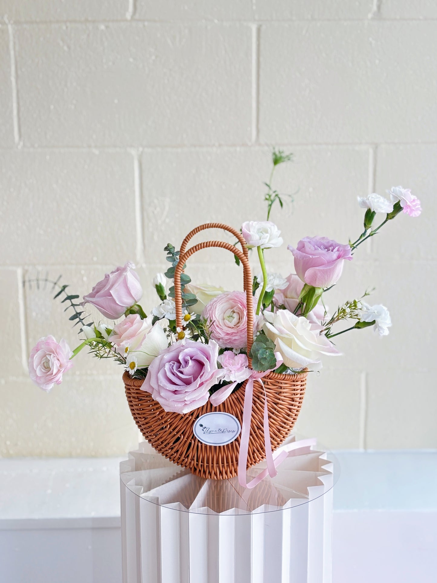 Pink Flower Basket Arrangement
