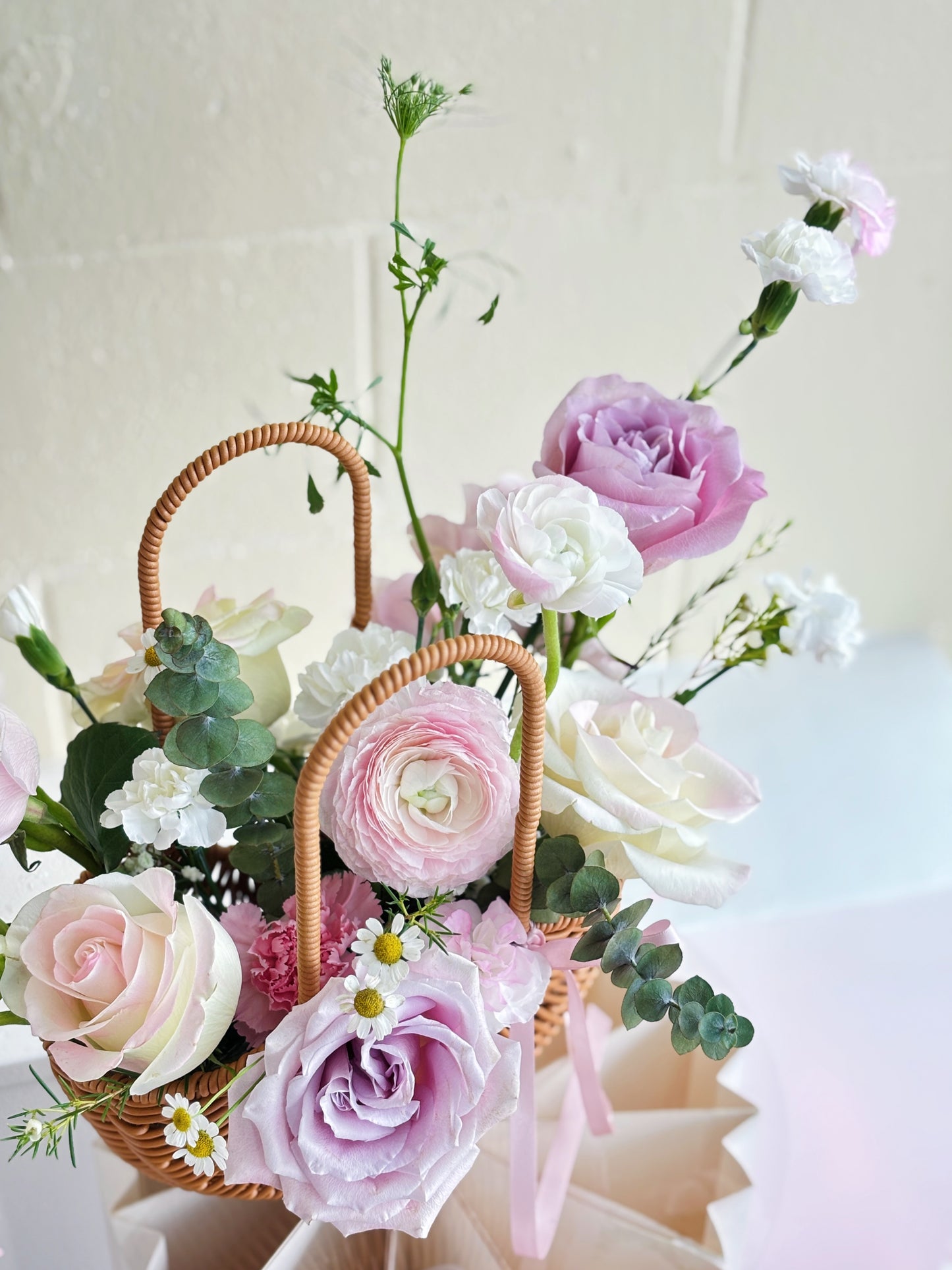 Pink Flower Basket Arrangement