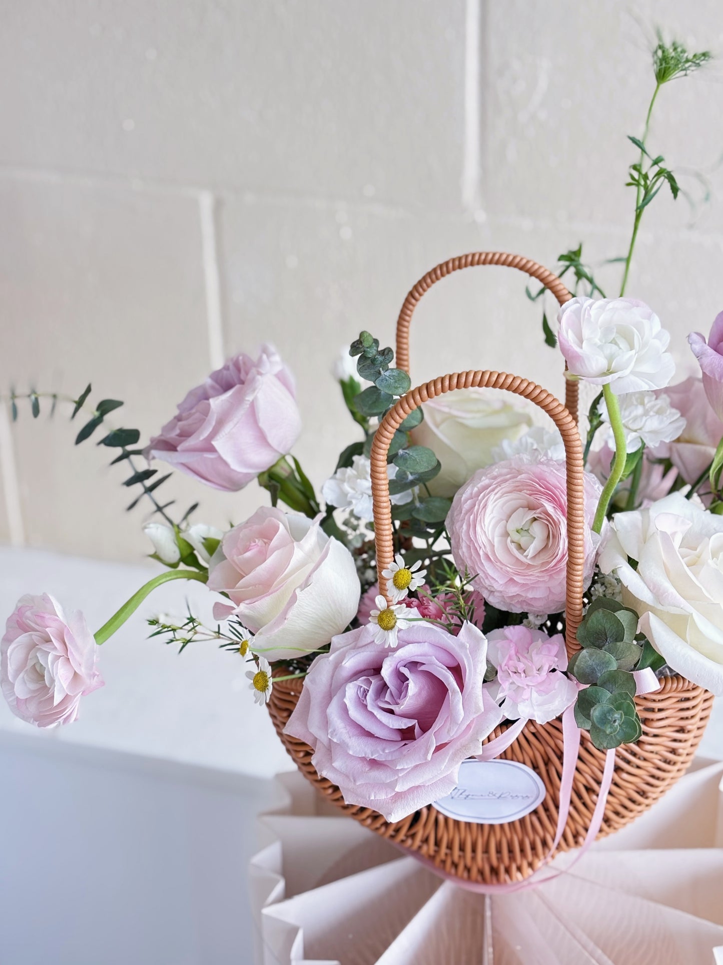 Pink Flower Basket Arrangement