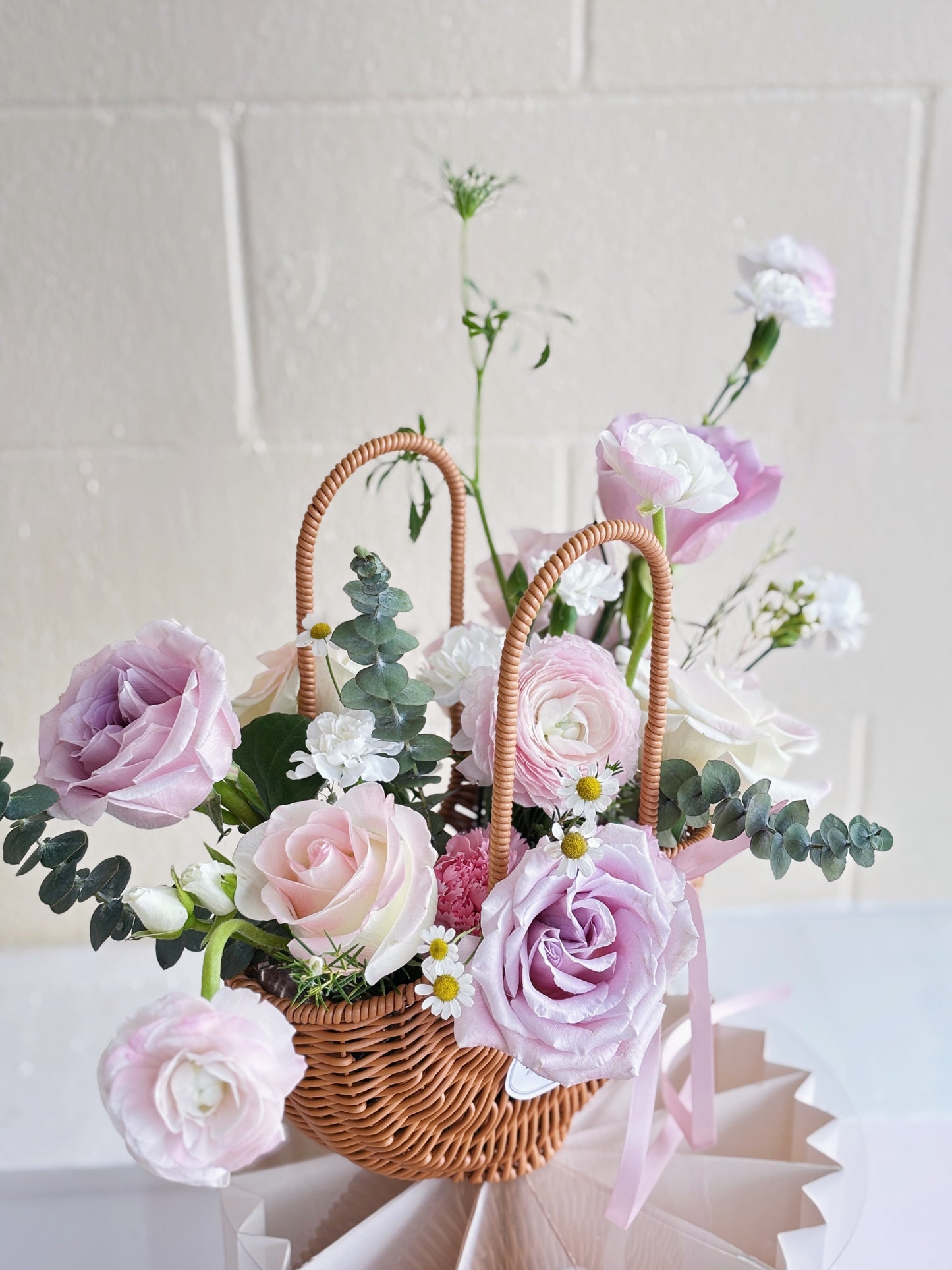 Pink Flower Basket Arrangement