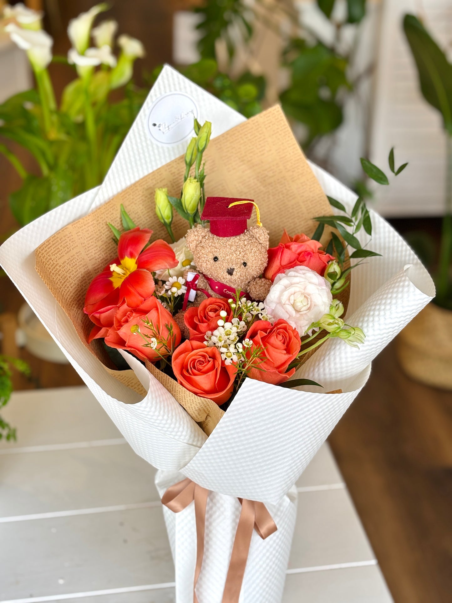 Orange Rose Graduation Bouquet