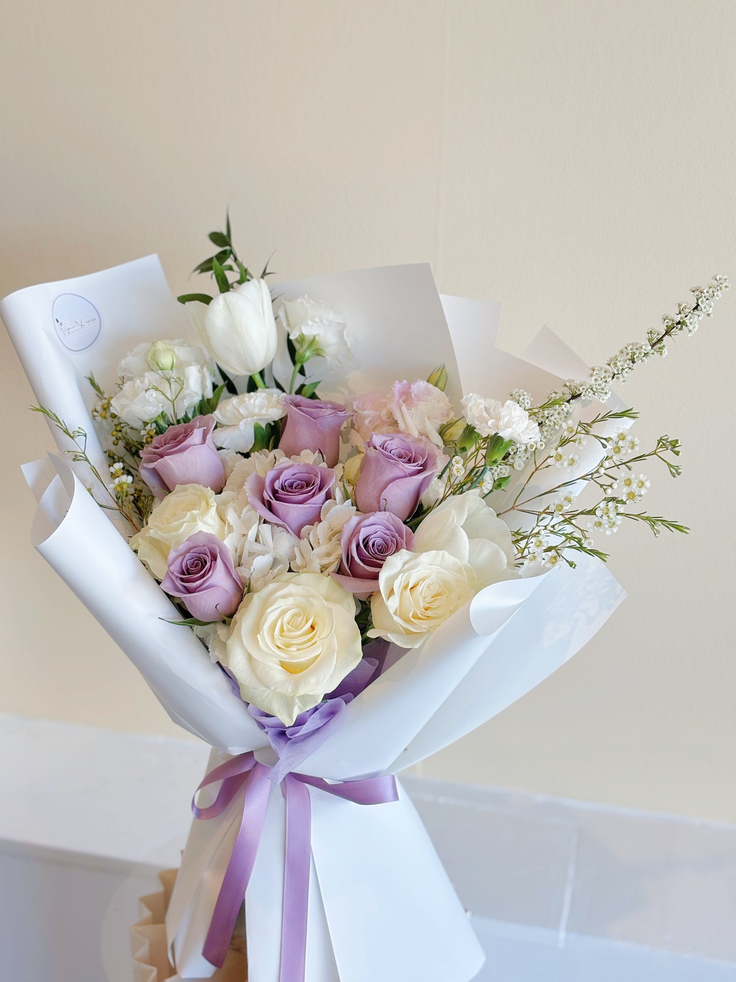 Purple & White Roses mixed bouquet