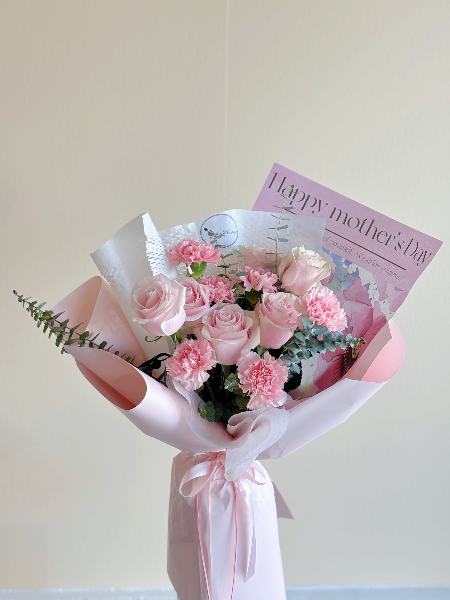 Mother's Day Bouquet - 6 Pink Roses + 6 Pink Carnations