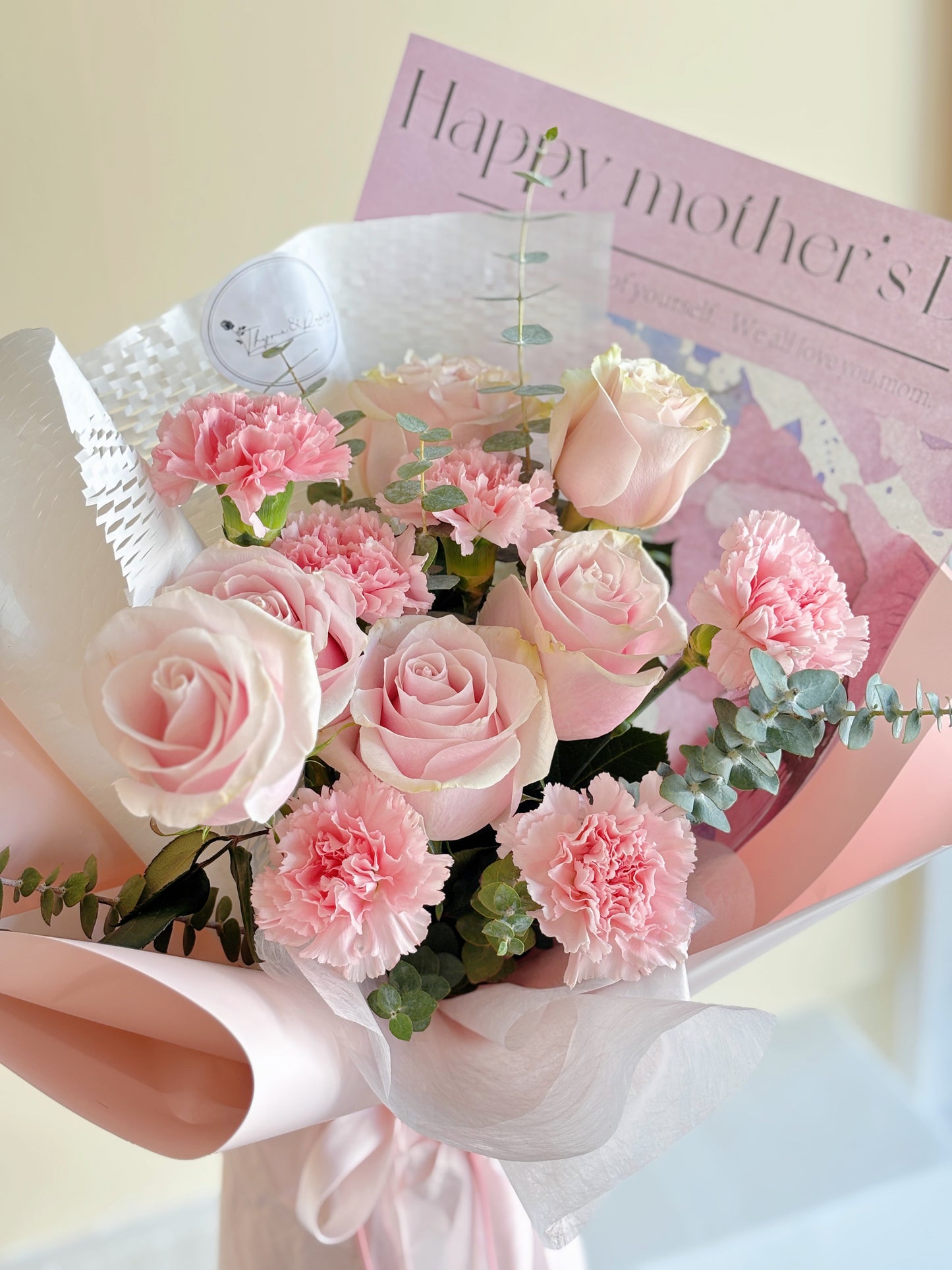 Mother's Day Bouquet - 6 Pink Roses + 6 Pink Carnations