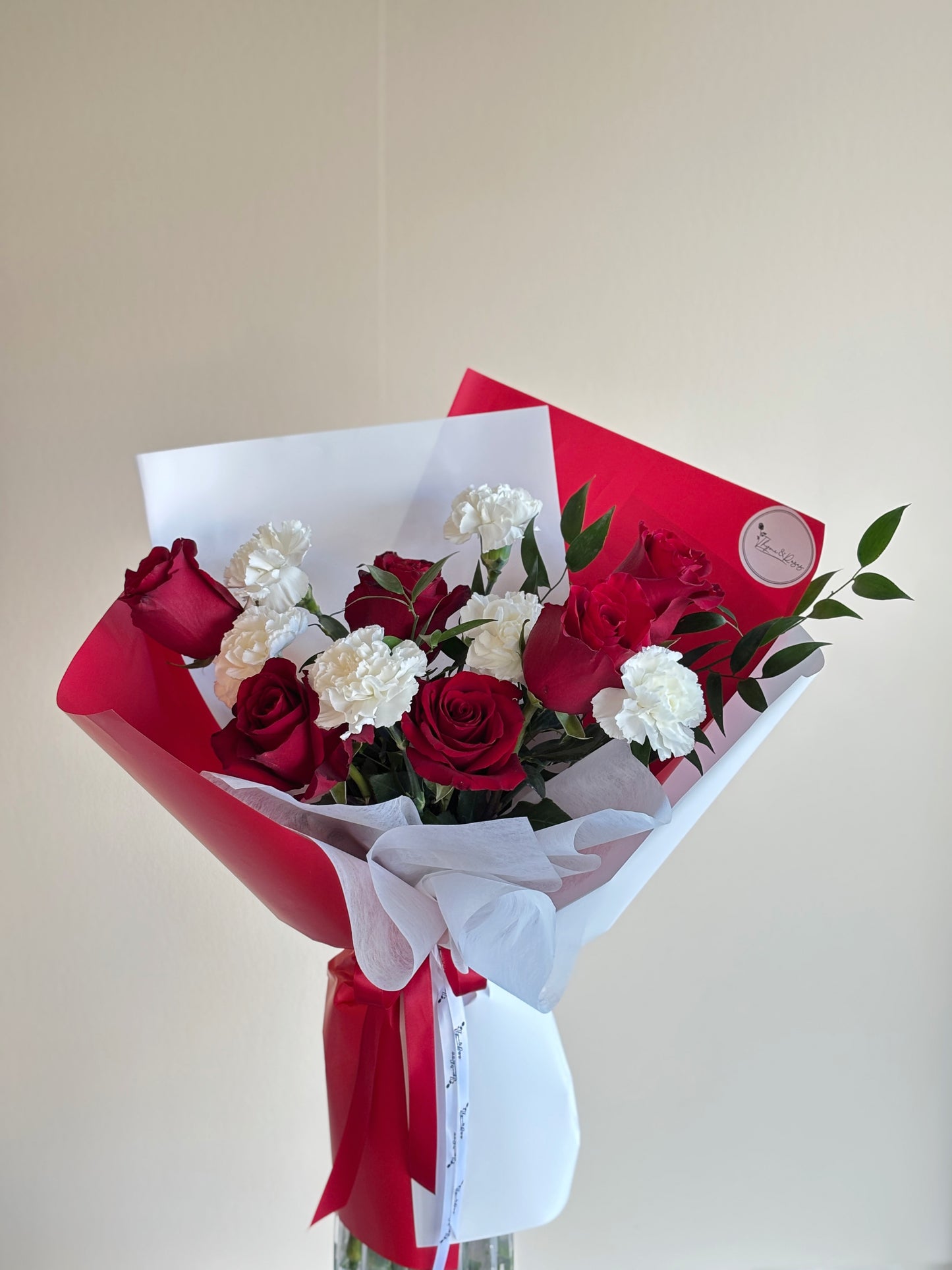 Mother's Day Bouquet - 6 Red Roses + 6 White Carnations