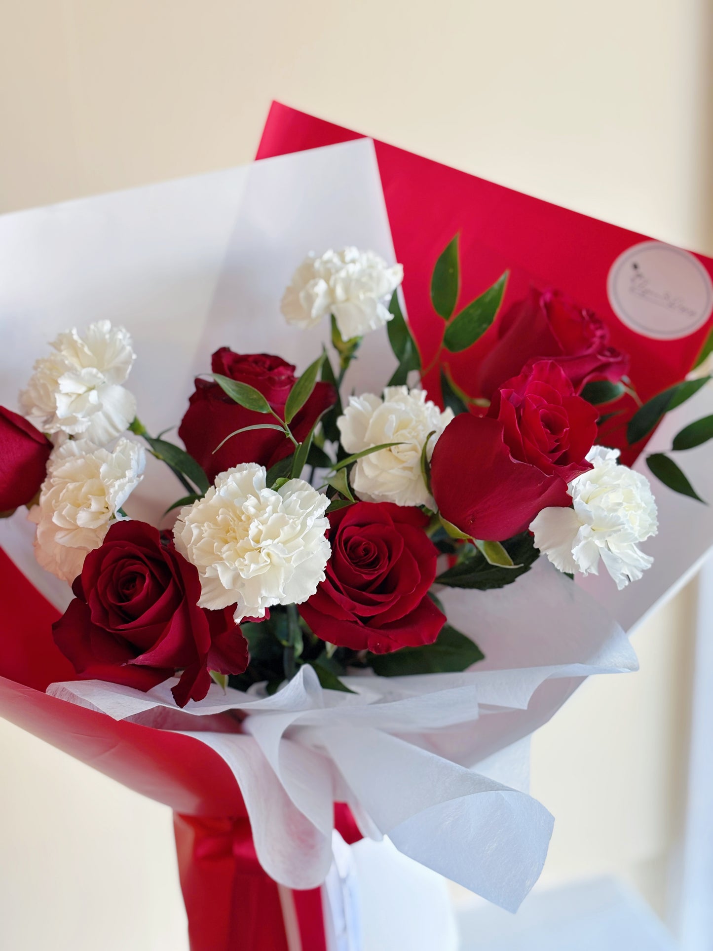 Mother's Day Bouquet - 6 Red Roses + 6 White Carnations