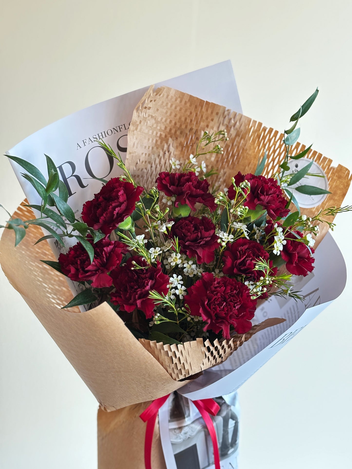 Mother's Day Bouquet - 9 Vintage Red Carnations