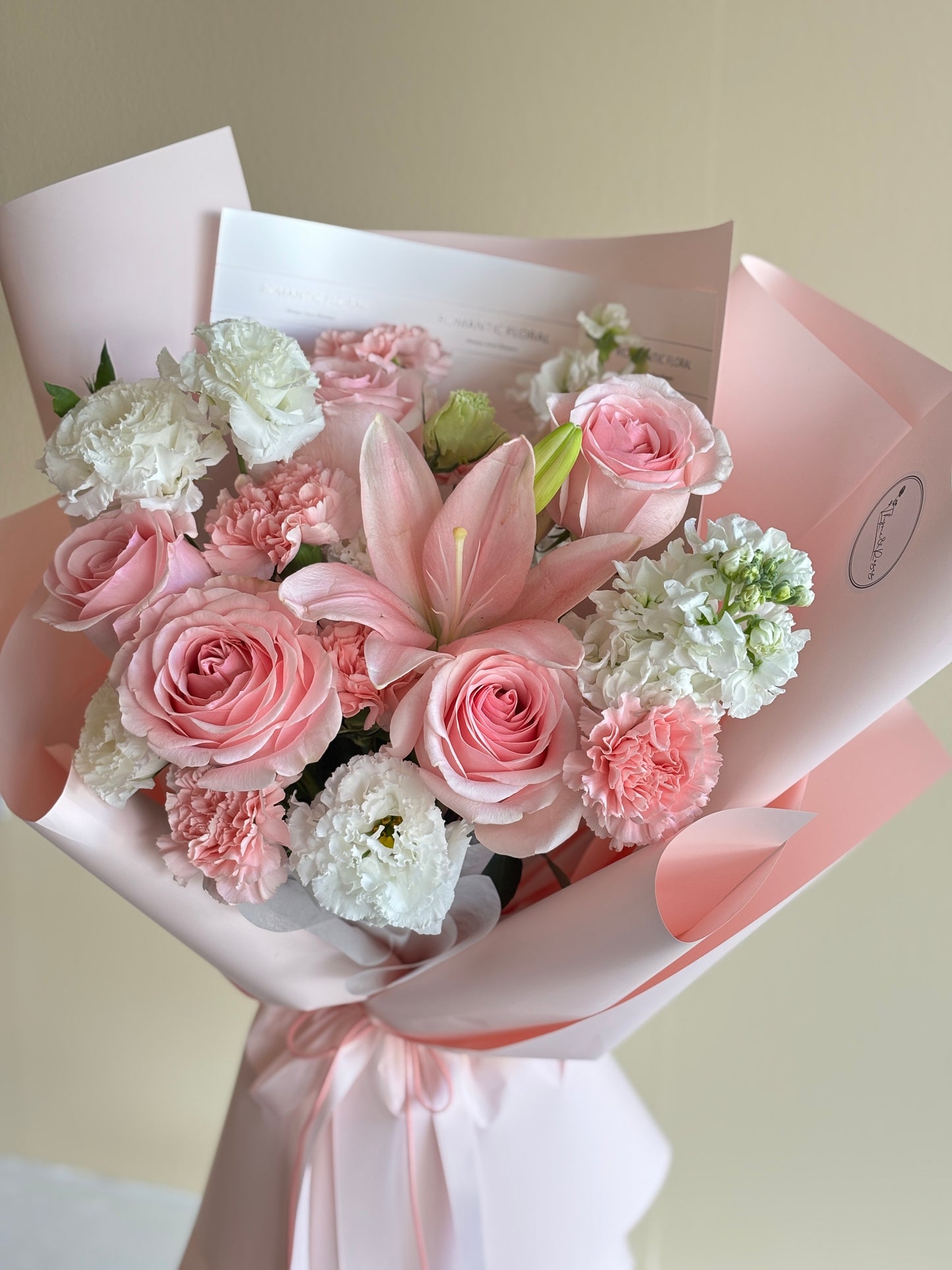 Lily and Roses Mixed Bouquet Pink