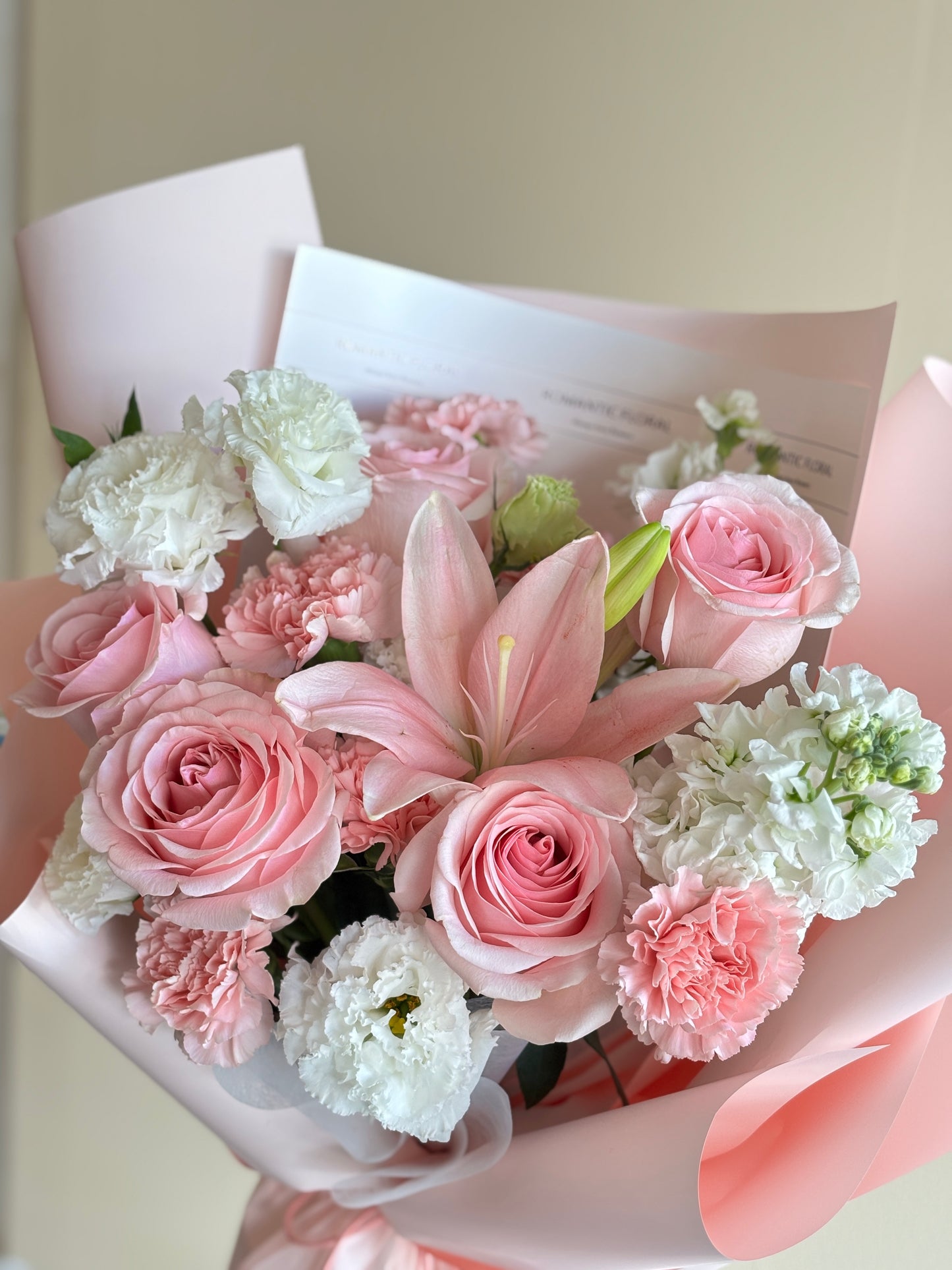 Lily and Roses Mixed Bouquet Pink