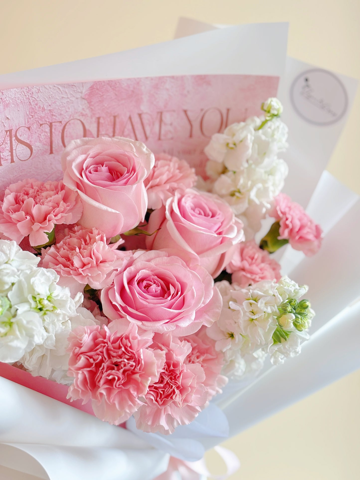 Pink Rose and carnation mixed bouquet white & pink