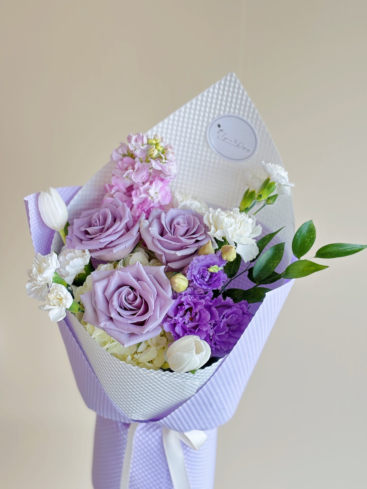 Purple rose mixed bouquet-three