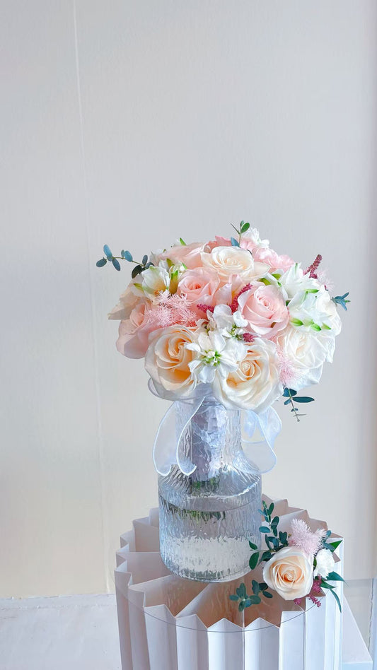 Brides Bouquet & Corsage Set Pink and White