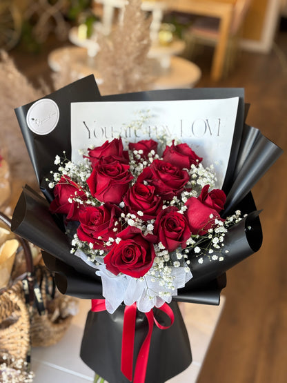 Red Roses and Baby's Breath Bouquet