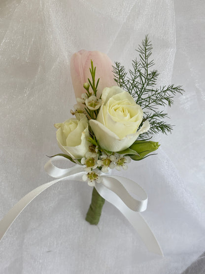 Fresh Flower Corsage - White and Pink
