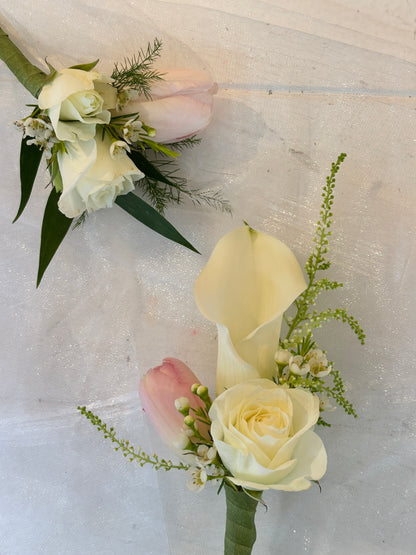 Fresh Flower Boutonnières - Calla Lily Pink and White
