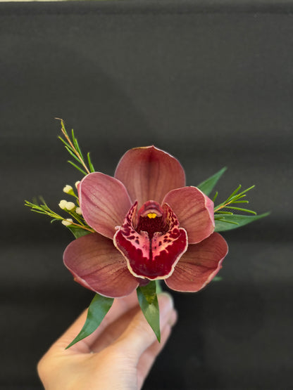 Fresh Flower Boutonnières- Red Brown Cymbidium Orchid