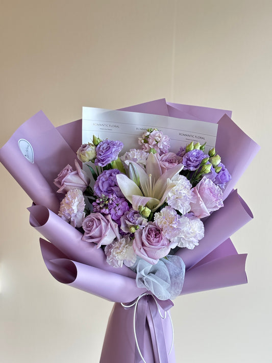 Lily and Rose Mixed Bouquet Purple