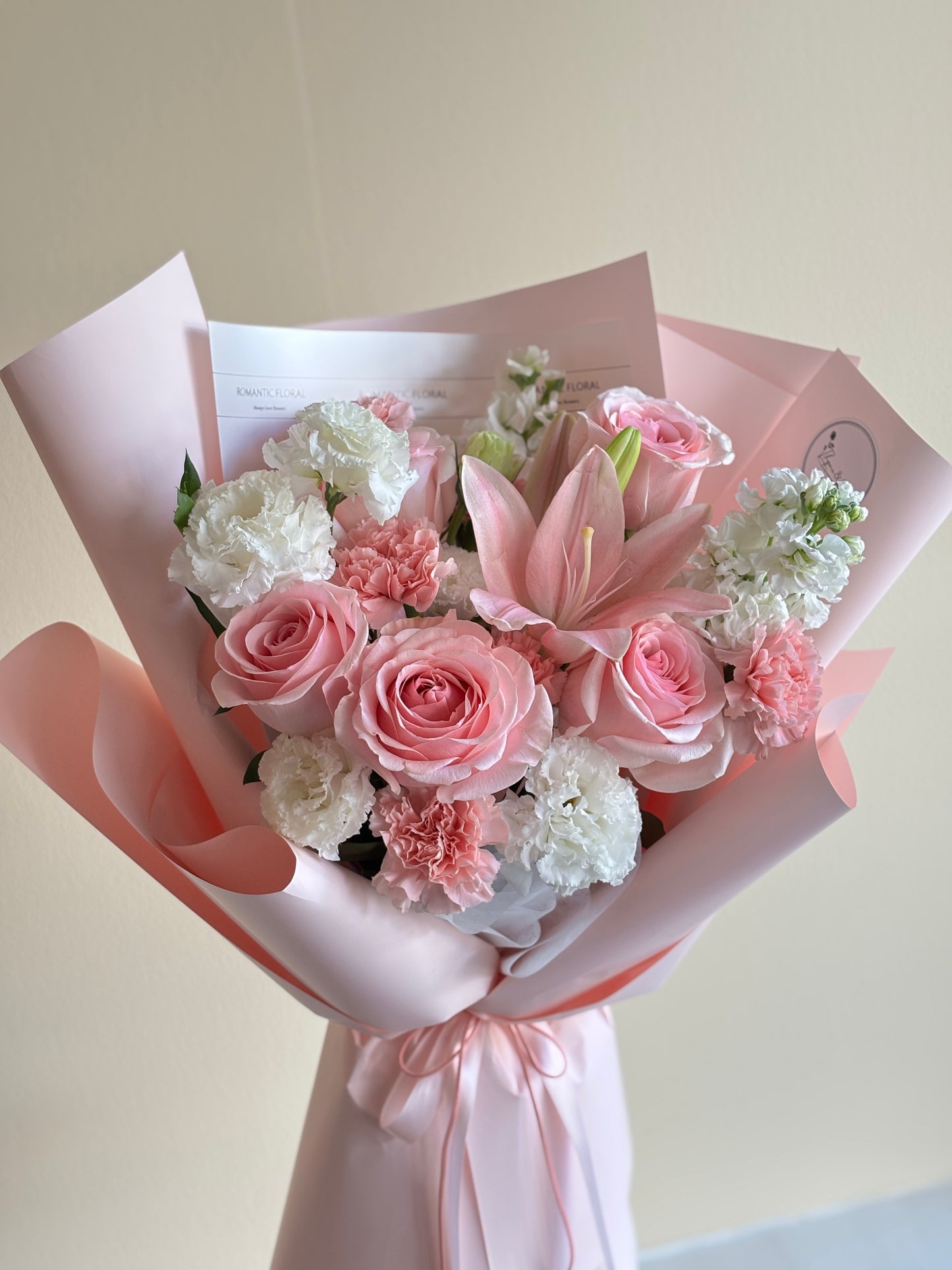 Lily and Roses Mixed Bouquet Pink