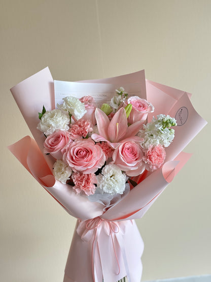 Lily and Roses Mixed Bouquet Pink