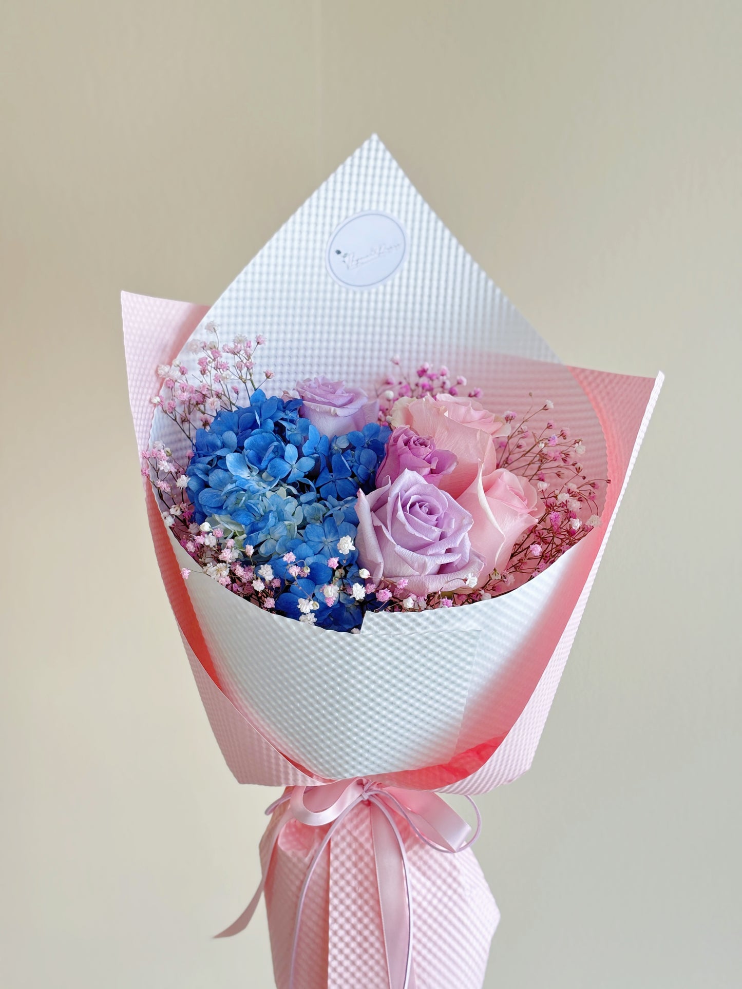 Hydrangea and Roses Mixed Bouquet Purple