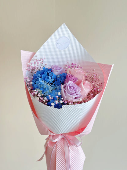 Hydrangea and Roses Mixed Bouquet Purple