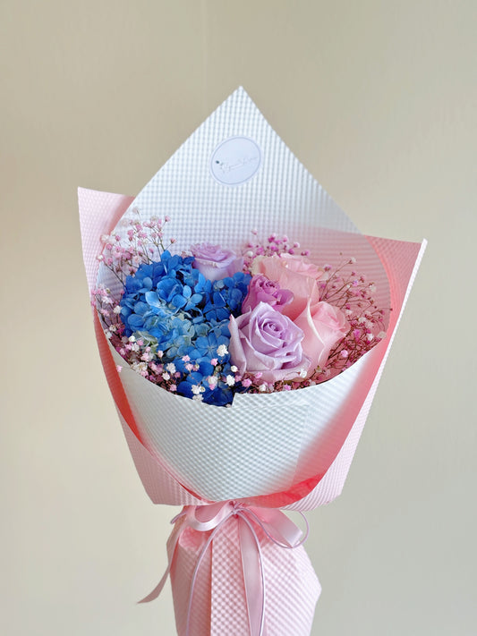 Hydrangea and Roses Mixed Bouquet Purple