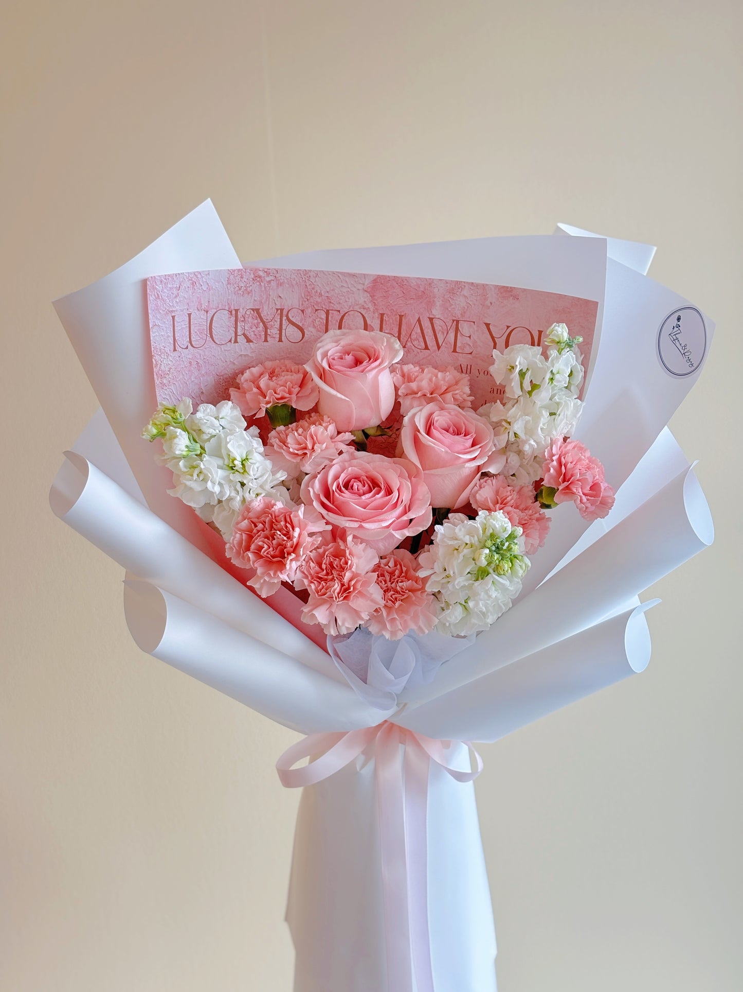 Pink Rose and carnation mixed bouquet white & pink
