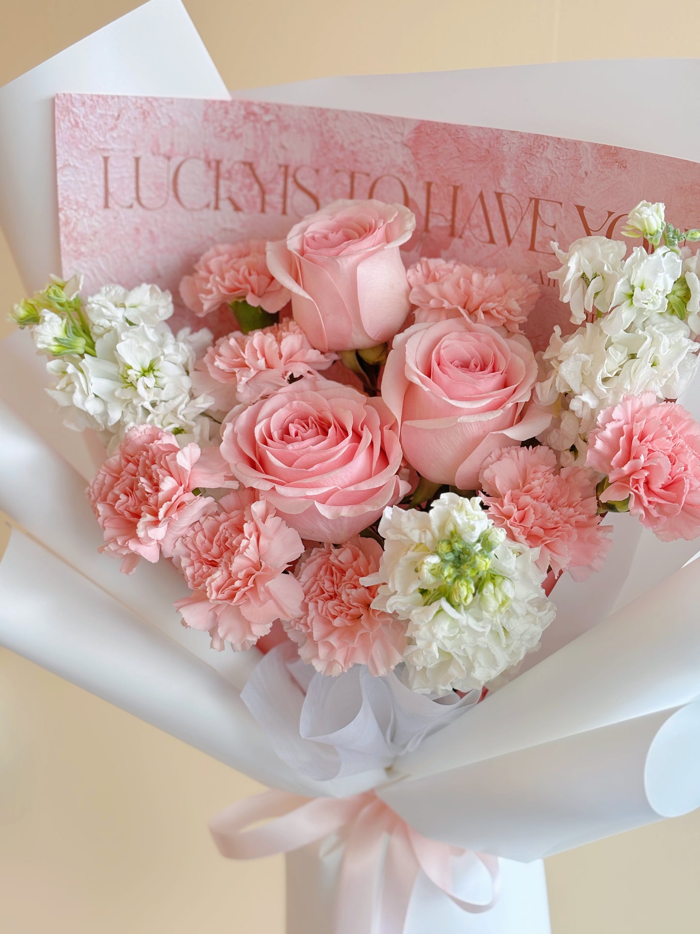 Pink Rose and carnation mixed bouquet white & pink