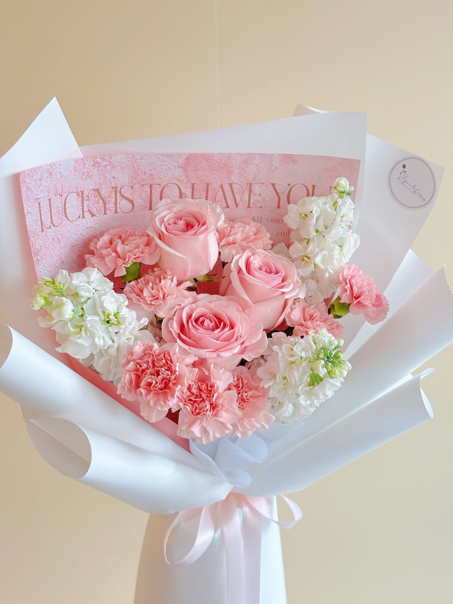 Pink Rose and carnation mixed bouquet white & pink