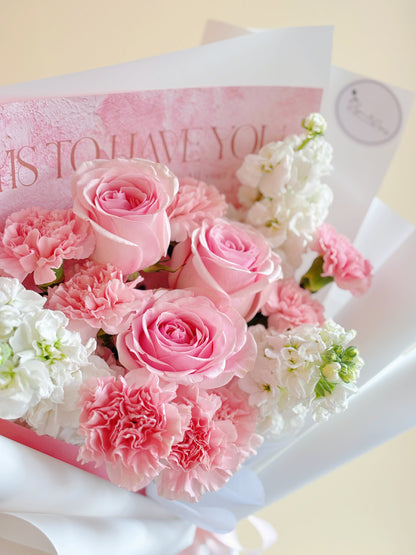 Pink Rose and carnation mixed bouquet white & pink