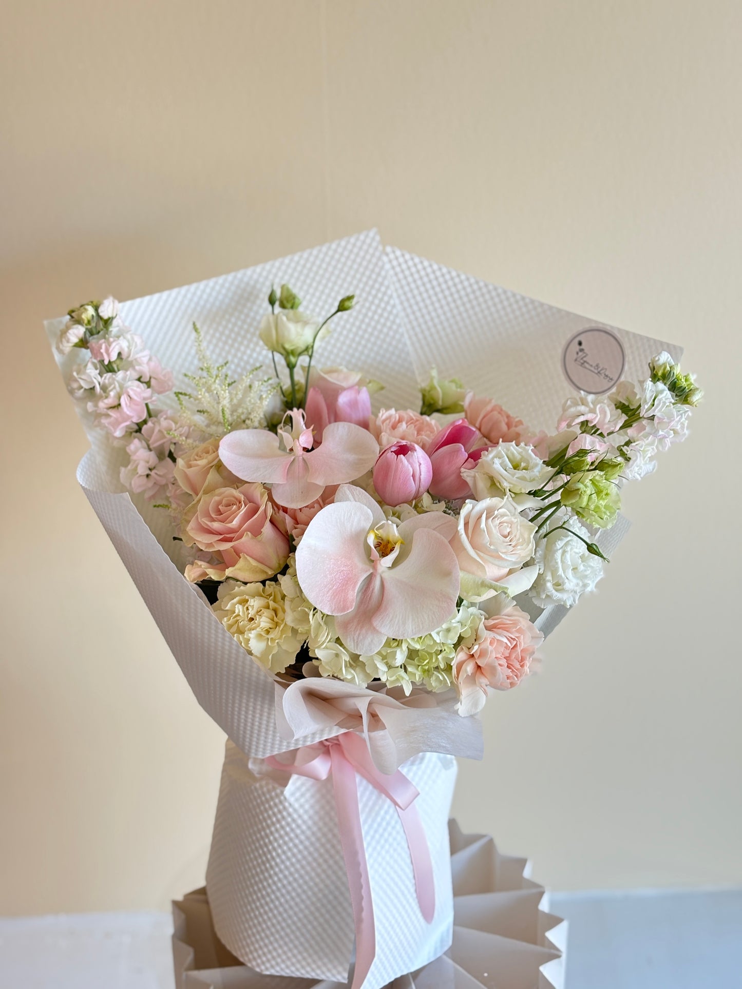 Orchid & Pink roses mixed bouquet
