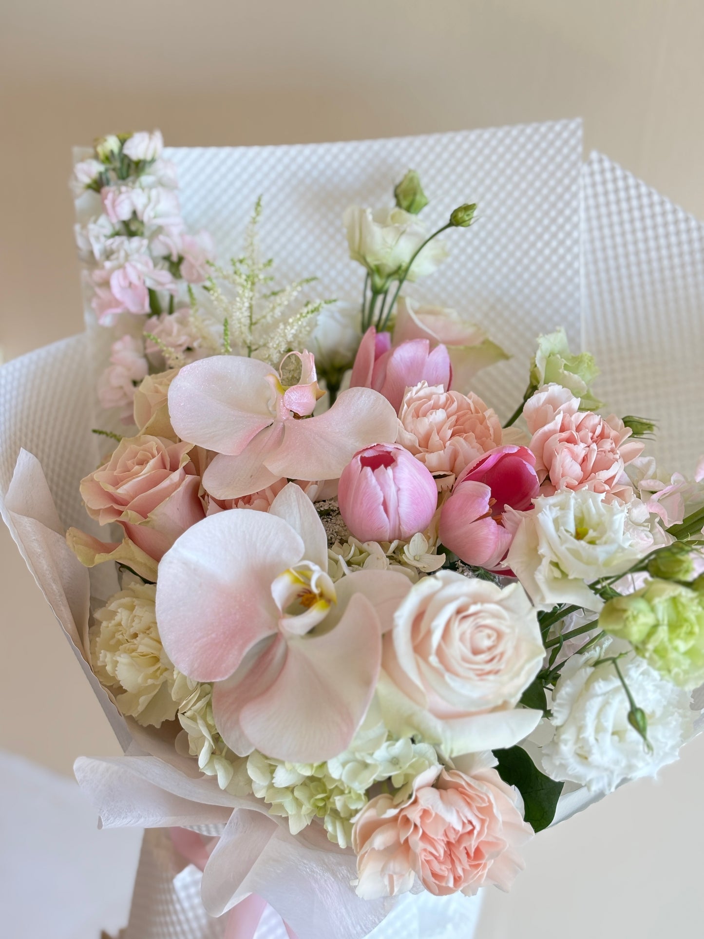 Orchid & Pink roses mixed bouquet