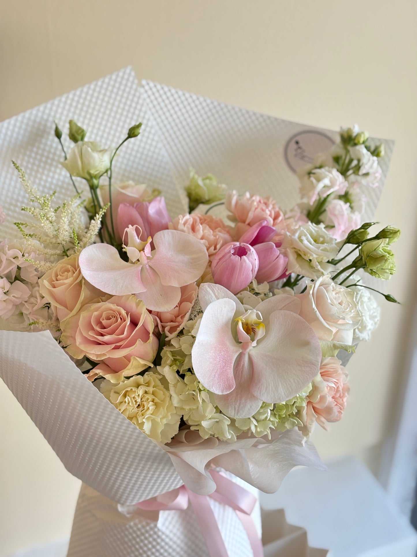 Orchid & Pink roses mixed bouquet