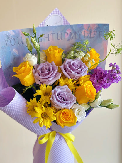 La La Land-Purple & yellow rose mixed bouquet
