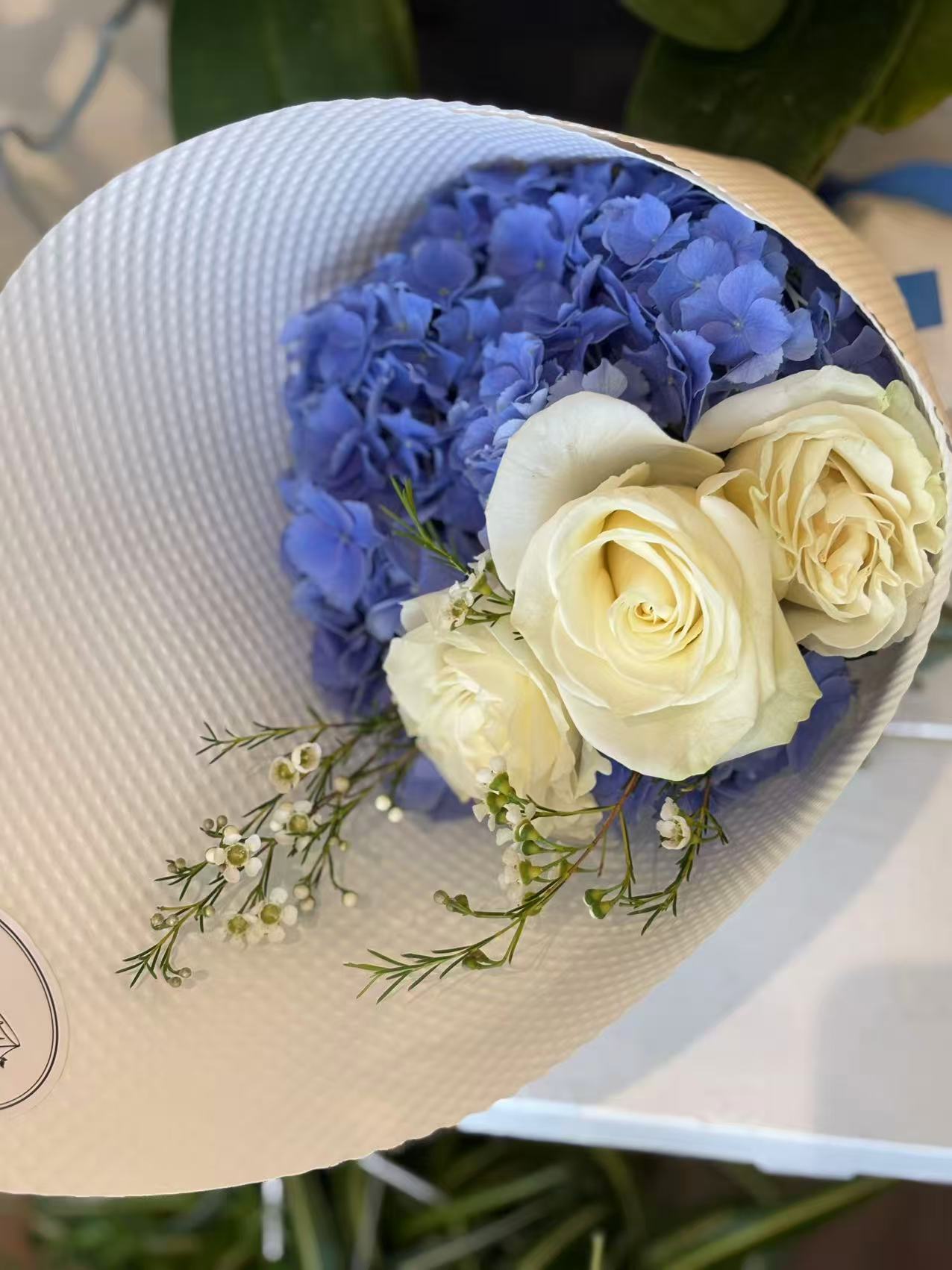Blue hydrangea bouquet for him