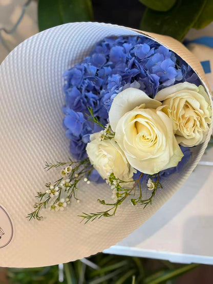 Blue hydrangea bouquet for him