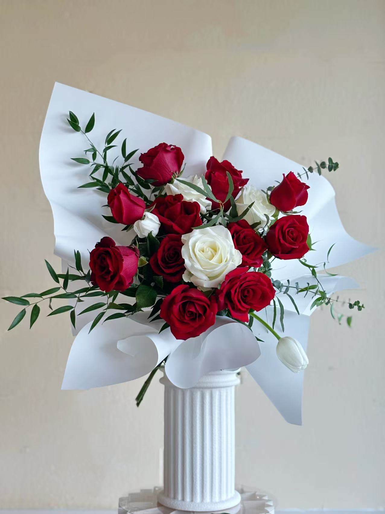 Love & Purity - 11 red roses & white roses bouquet