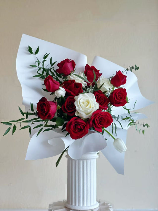 Love & Purity - 11 red roses & white roses bouquet