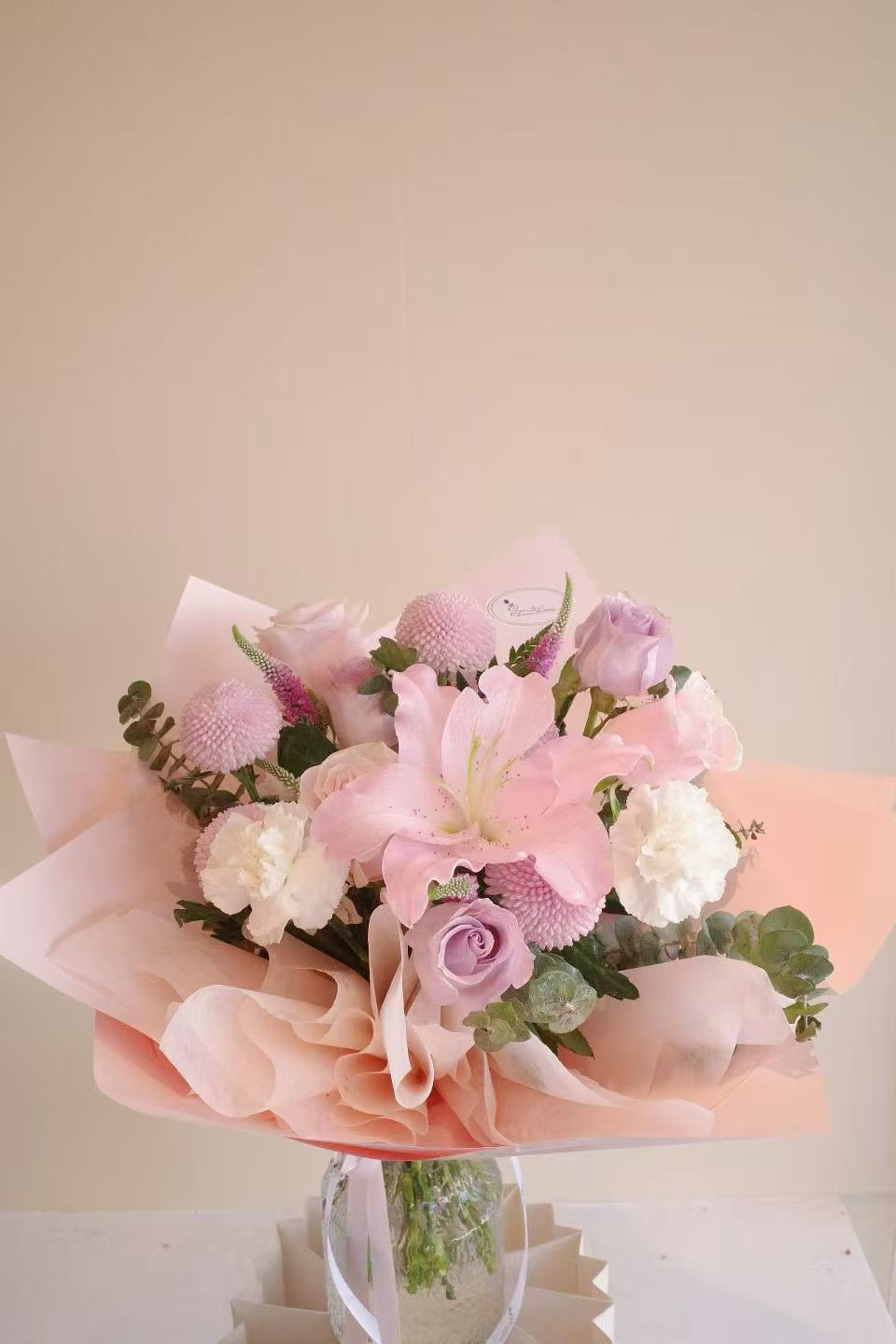 Pink roses & lily mixed bouquet