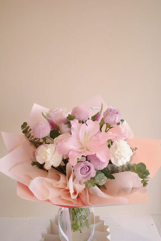 Pink roses & lily mixed bouquet