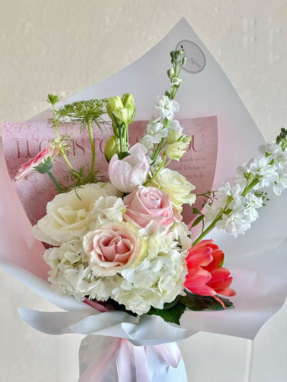 White hydrangea pink mixed bouquet