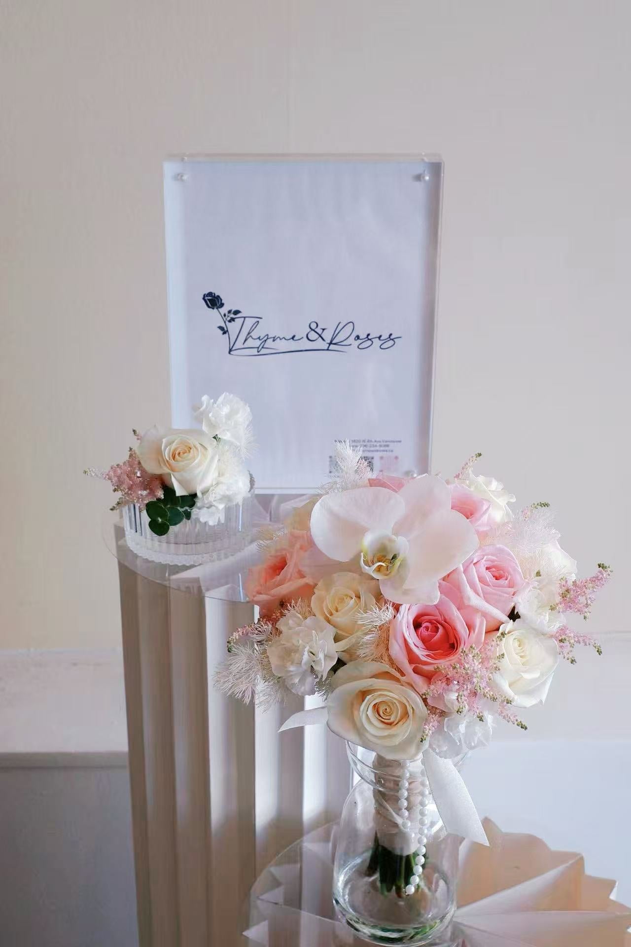 Round Bridal Bouquet-Orchids and Pink & White roses