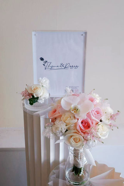 Round Bridal Bouquet-Orchids and Pink & White roses