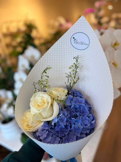 Blue hydrangea bouquet for him