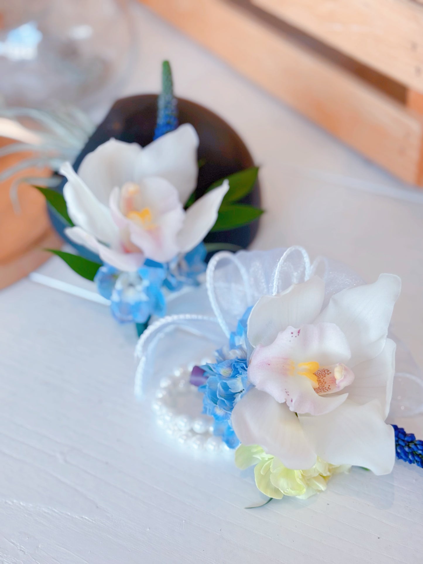 Fresh Flower Boutonniere & Corsage- White Cymbidium Orchid
