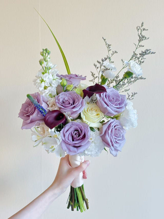 Front-facing Bridal Bouquet-Purple roses