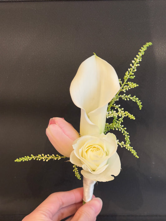 Fresh Flower Boutonnières - Calla Lily Pink and White